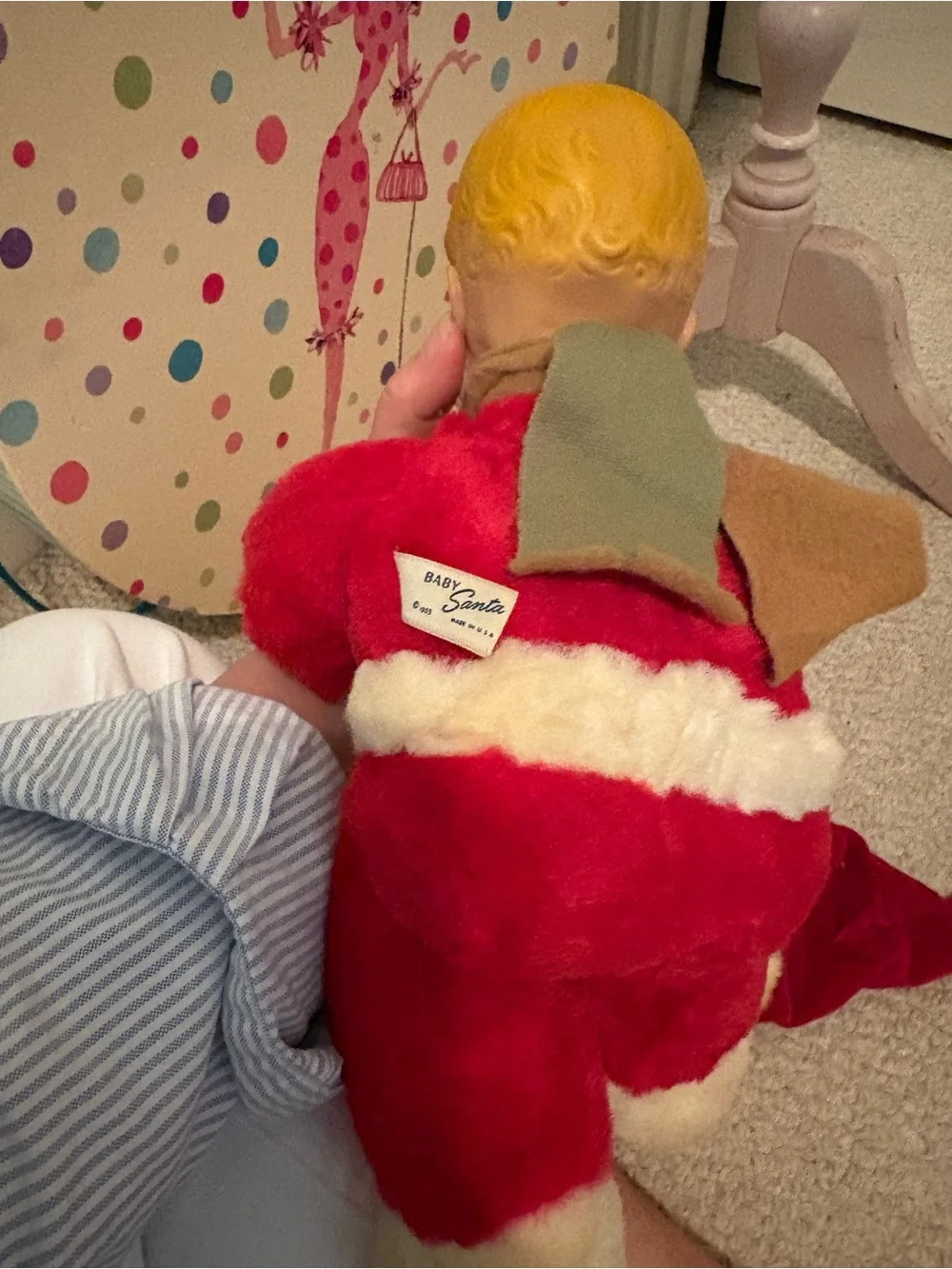 Vintage Knickerbocker Plush baby Santa Doll - Red and Cream Holiday Toy